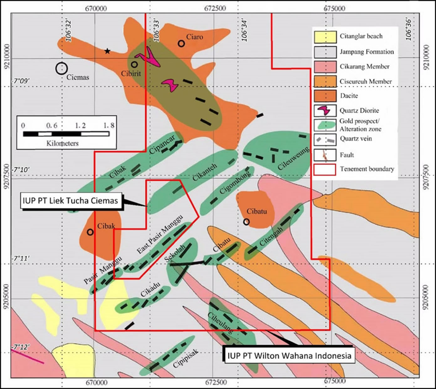 Distribution of Main Mineralised Zones of Ciemas Gold Project